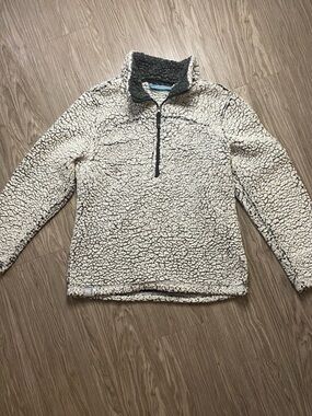 Free Country Sherpa Fleece Pullover Quarter Zip Cozy Teddy Jacket Gray Size M